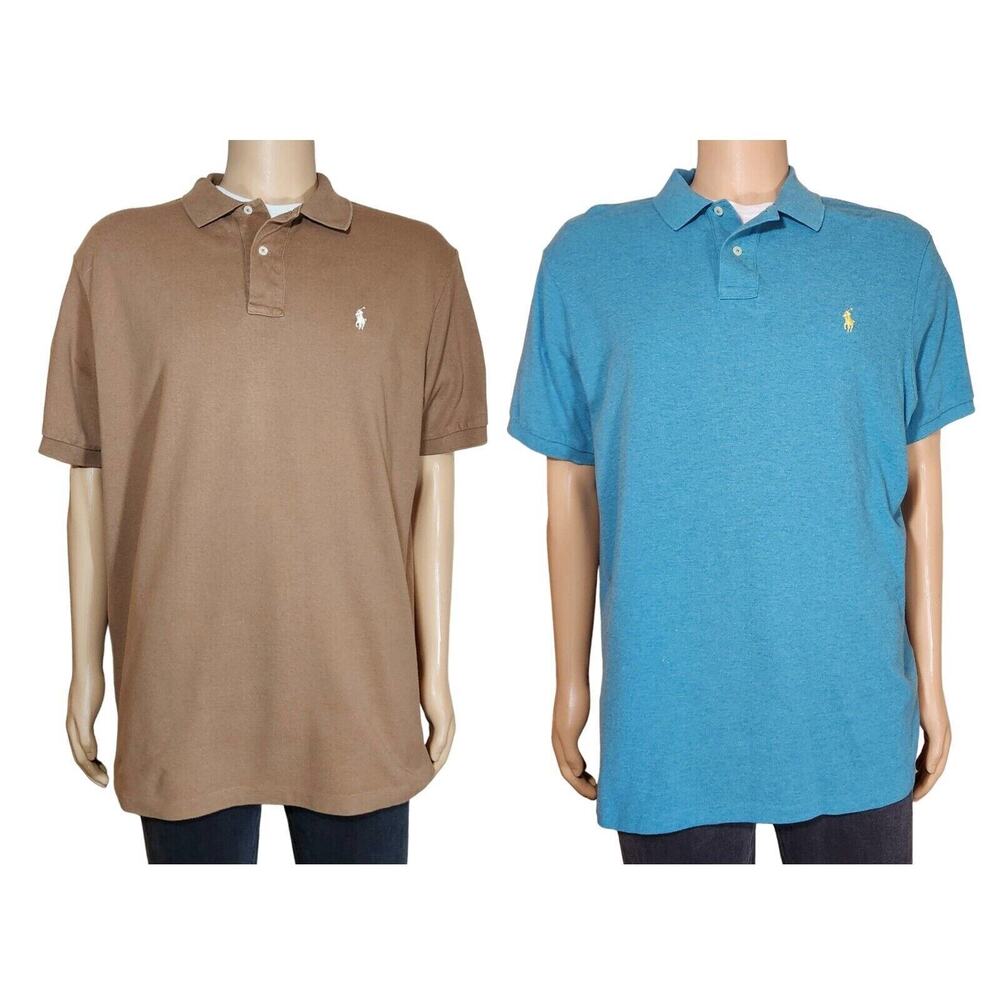 Lot of 2 Ralph Lauren S/S Men’s Polo Shirts Brown XL, Teal XXL (Fit similarly)